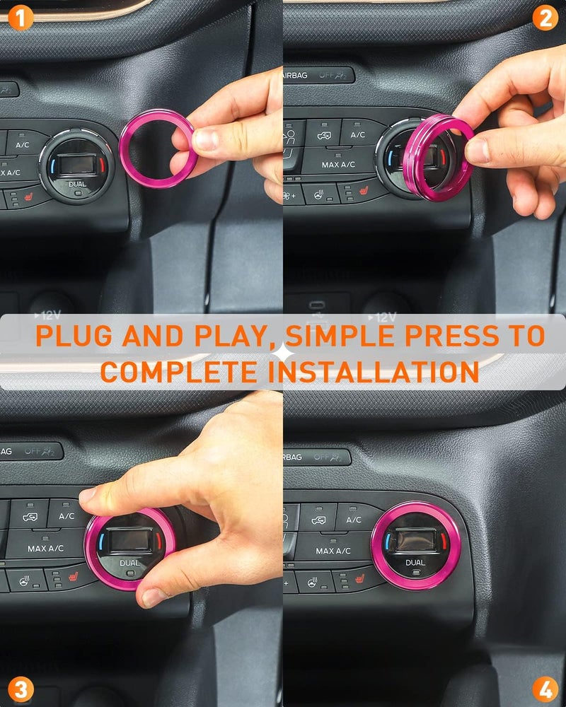 Savadicar CKT02 Billet Aluminum Control Knob Trim Sets, Headlight/4WD/HVAC Climate Control Knob Bezels, Air Conditioner/Radio Switch Cover for 2021-2025 Ford Bronco Sport, Interior Accessories, Pink - Image 5